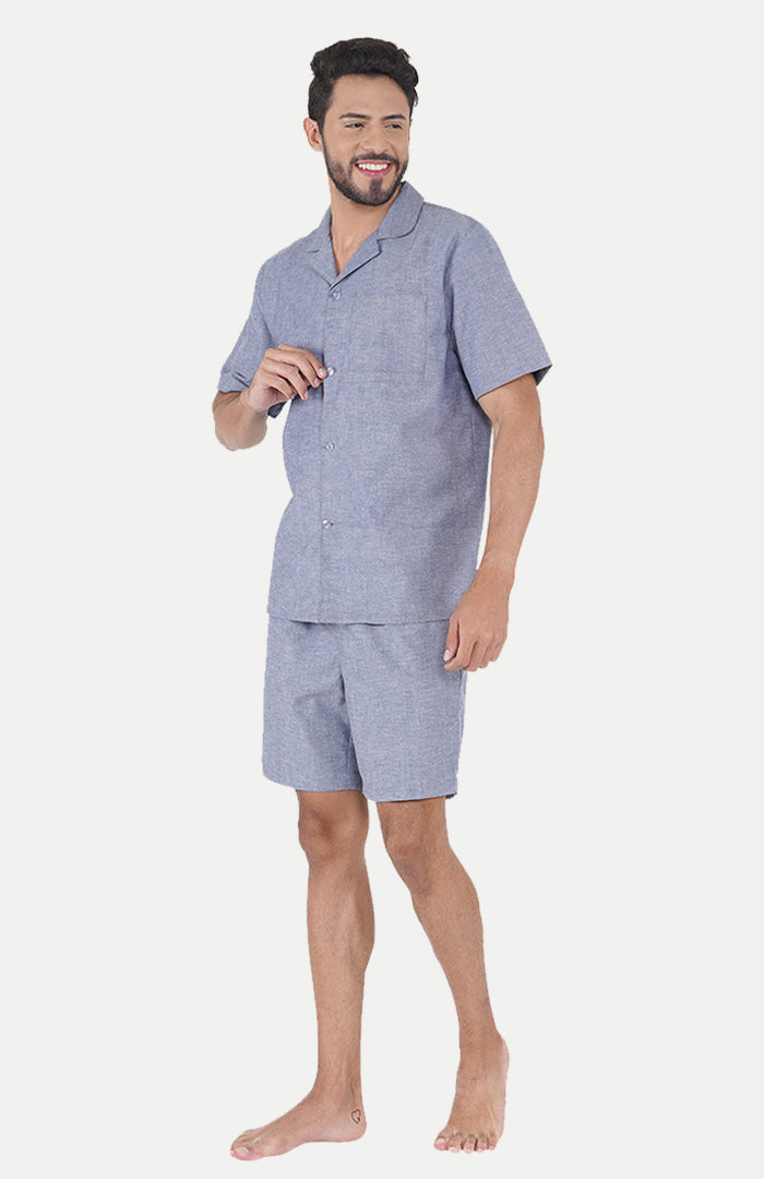 Luxeliv-mens-loungewear-Savage-blue-shirt-shorts-co-ord-set