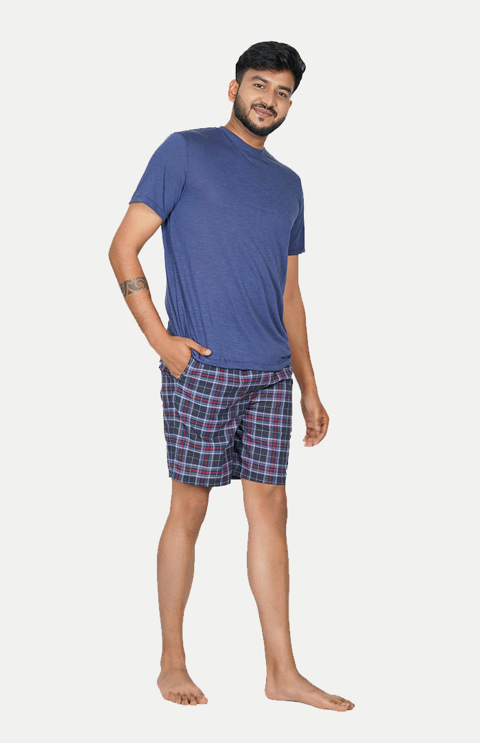 Summer Blue - T-shirt & Shorts | Checkered Loungewear Set