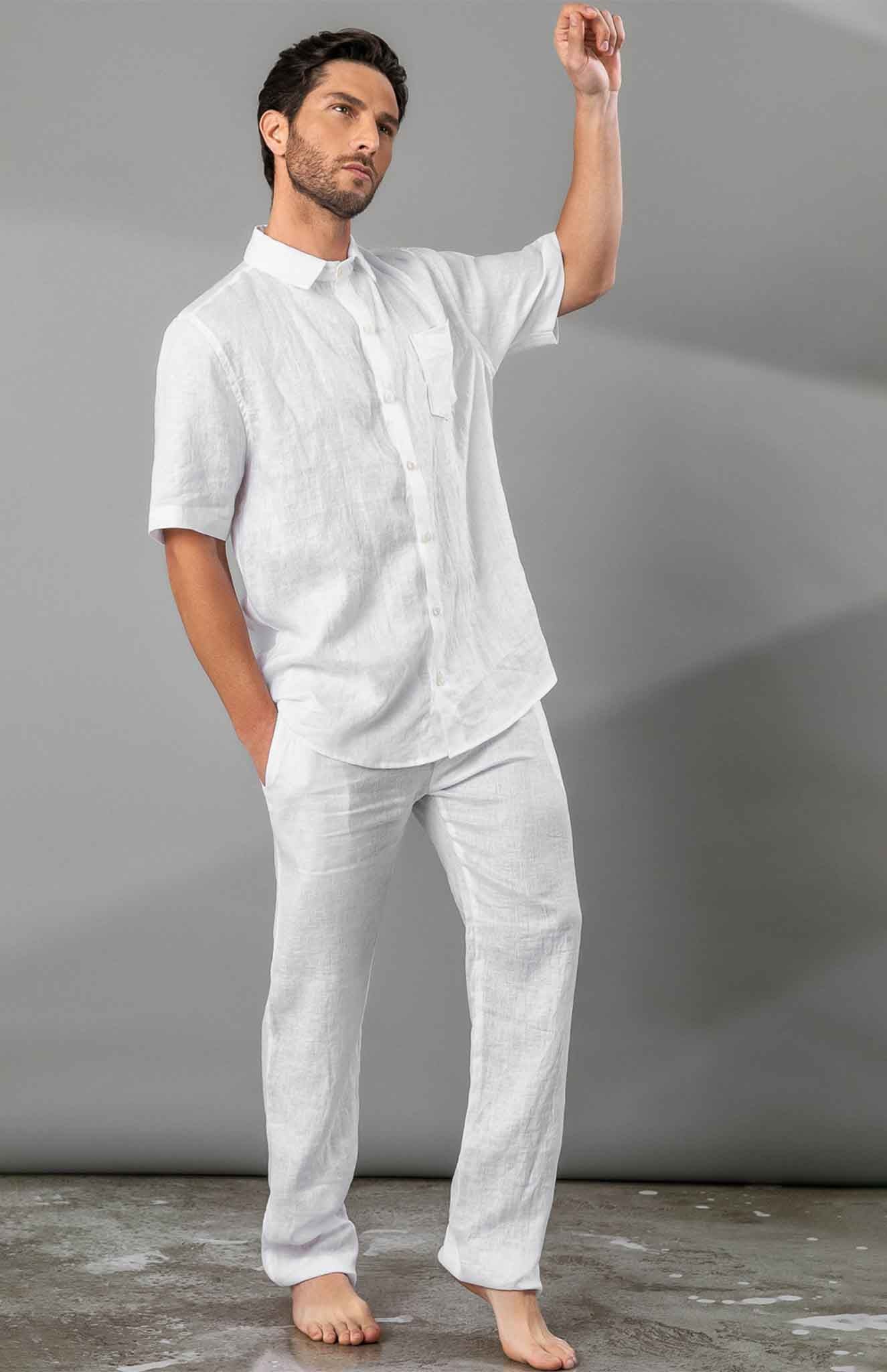 White Summer | White Co-ord Cotton Linen-LUXELIV-MEN-sleepwear-loungewear-homewear