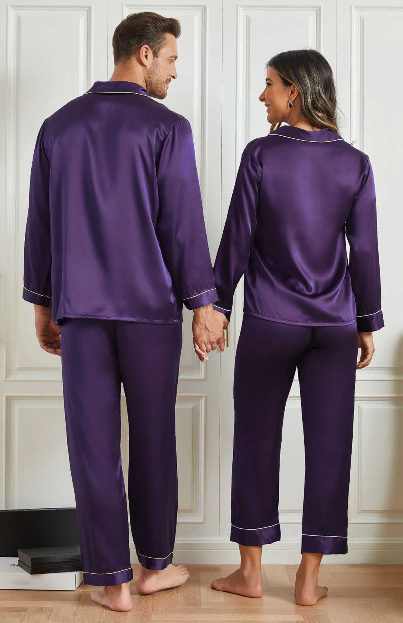 Satin Soulmates | Purple Satin Loungewear Set For Couples