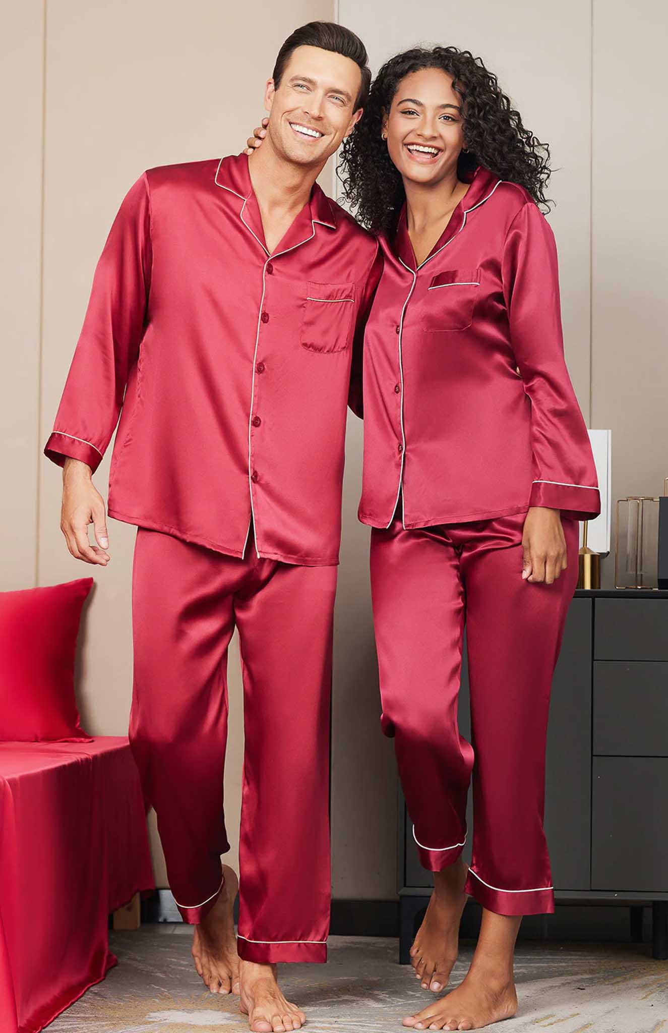 Love Duo | Crismson Red Satin Loungewear Set For Couples