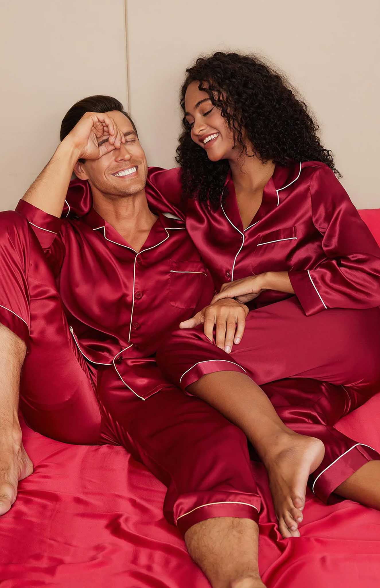 Love Duo | Crismson Red Satin Loungewear Set For Couples