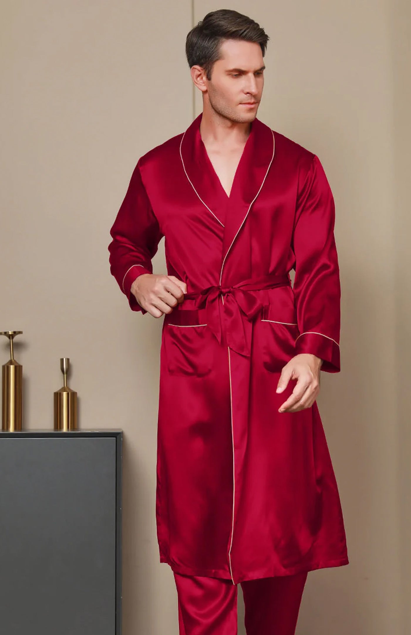 Regal Red Satin Robe and Pyjama - Luxurious Loungewear Collection