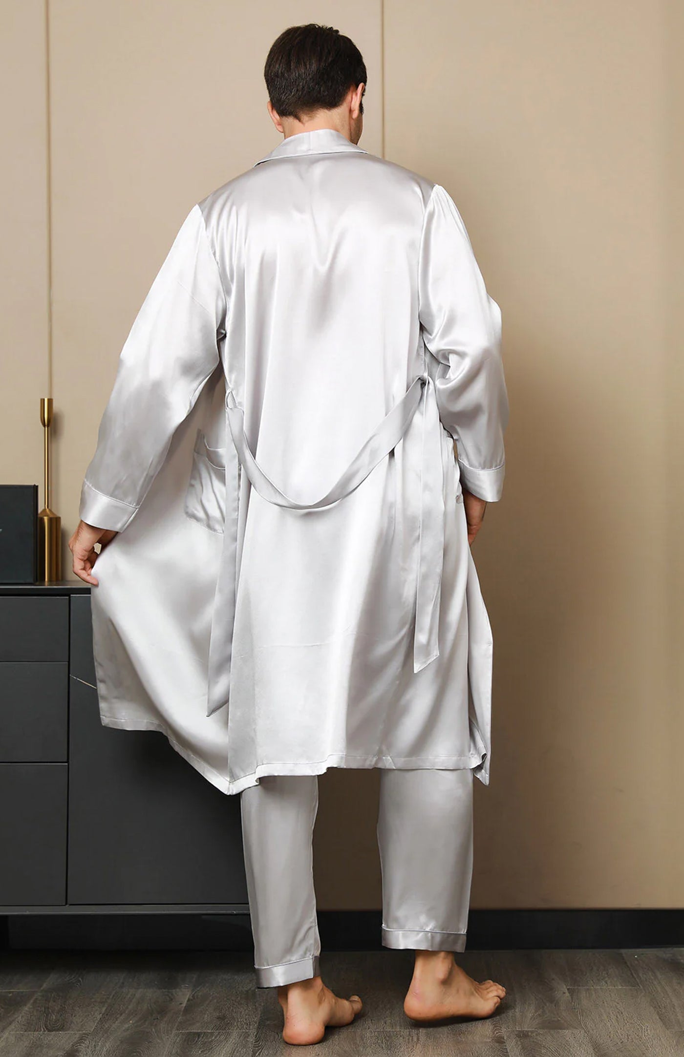 Pristine White Satin Robe and Pyjama - Luxurious Loungewear Collection