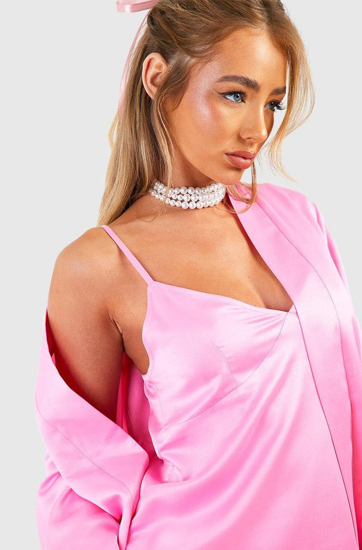 Rosé Reverie Duo Set | Satin Dress & Robe Set