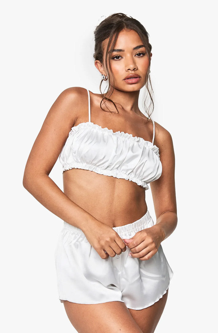 Sweetheart White Satin Set | Tube and Shorts