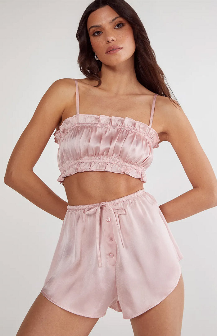 Sweetheart Baby Pink Blush Satin Set | Tube and Shorts