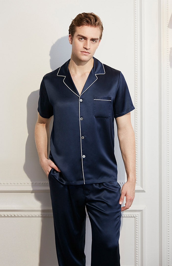 Classic Satin Short-Sleeve Loungewear Set for Men