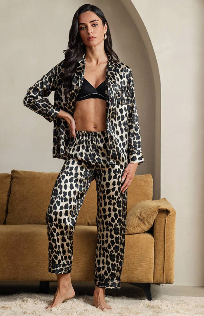 Leopard Lair | Leopard Print Satin Loungewear Set