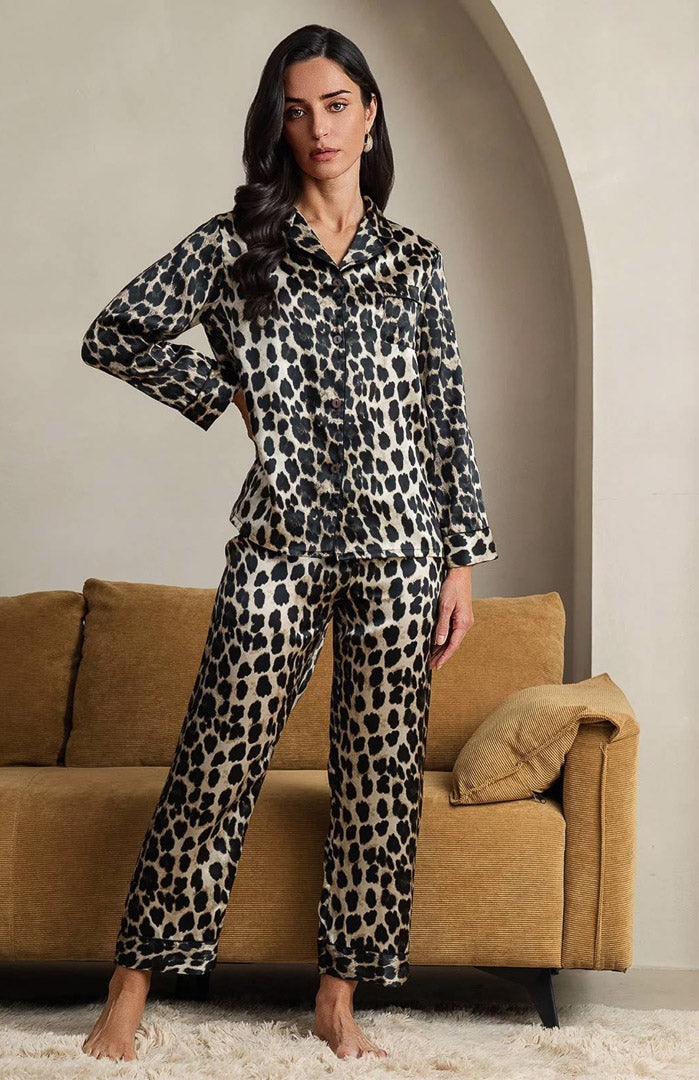 Leopard Lair | Leopard Print Satin Loungewear Set