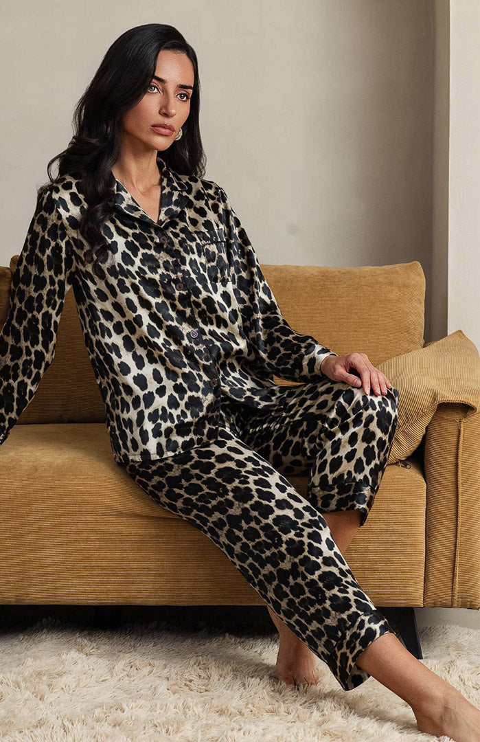 Leopard Lair | Leopard Print Satin Loungewear Set