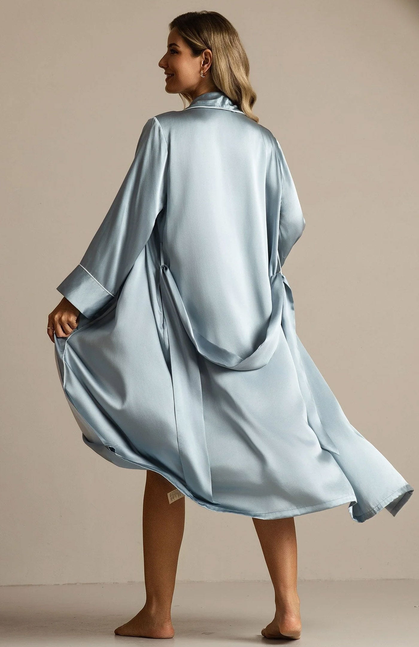 Powder Blue Opulence | Silk-Touch Longline Satin Robe