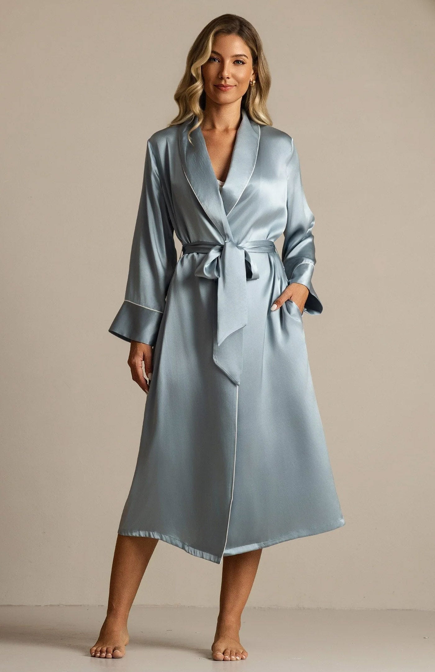 Powder Blue Opulence | Silk-Touch Longline Satin Robe