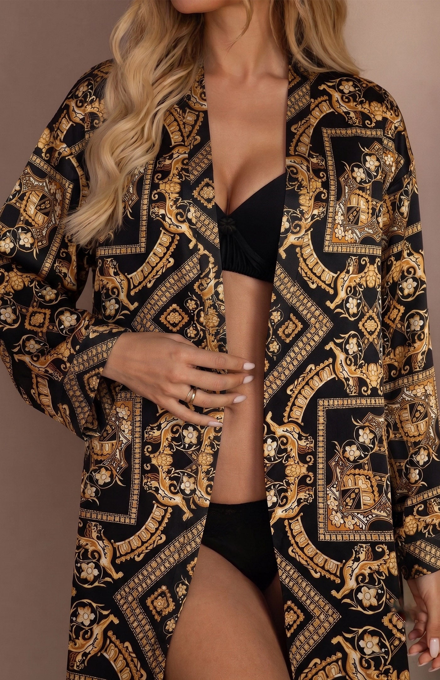 Baroque Opulence | Luxury Printed Satin Long Robe