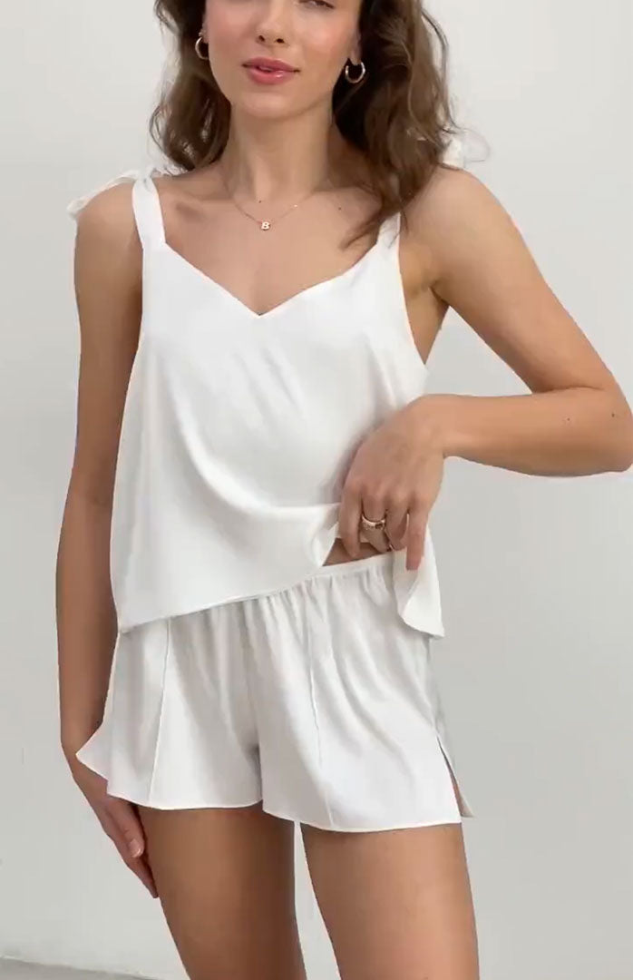White Wonder | White Satin Camisole & Shorts Set