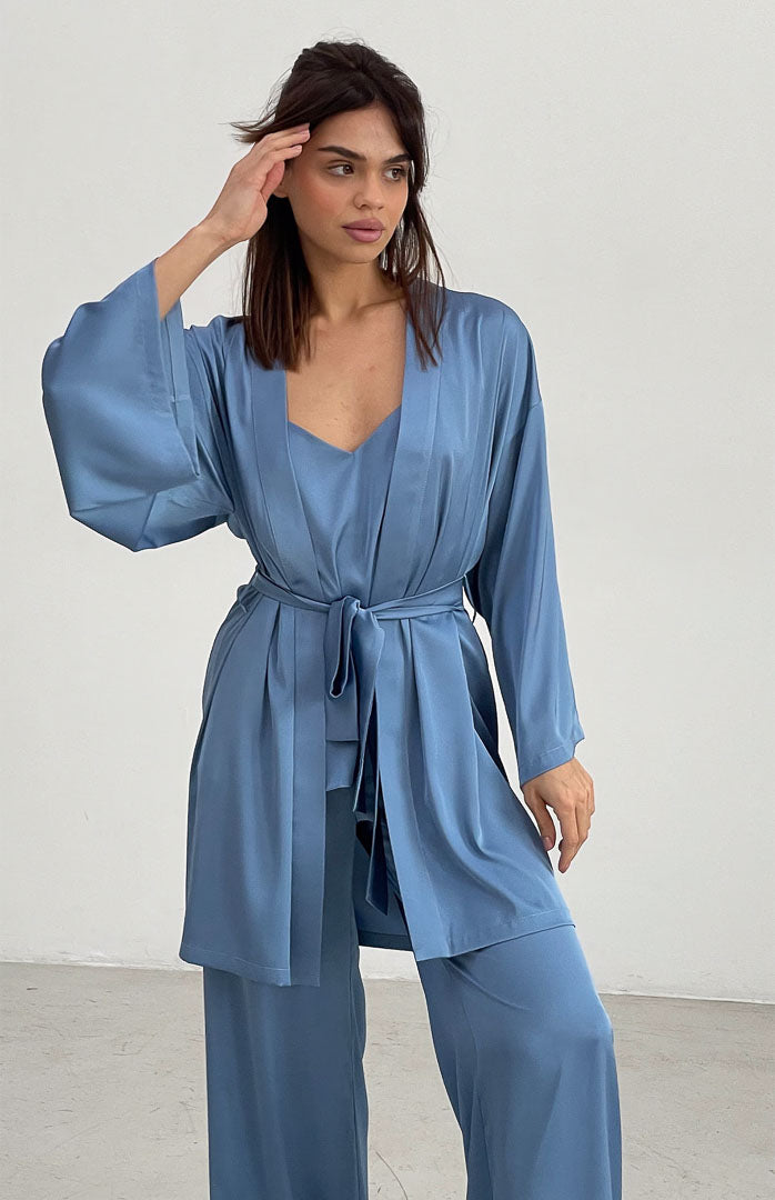 Blue Bae | Baby Blue Satin Loungewear Set
