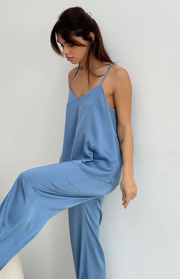 Blue Bae | Baby Blue Satin Loungewear Set