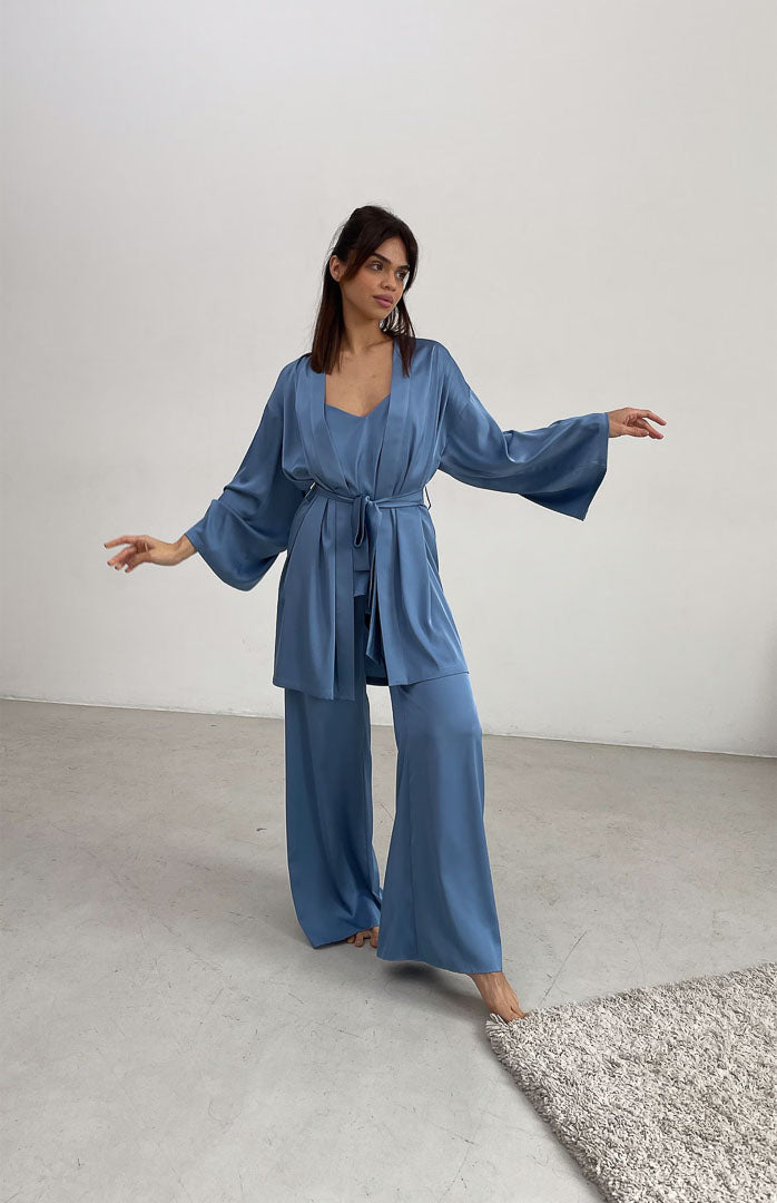 Blue Bae | Baby Blue Satin Loungewear Set