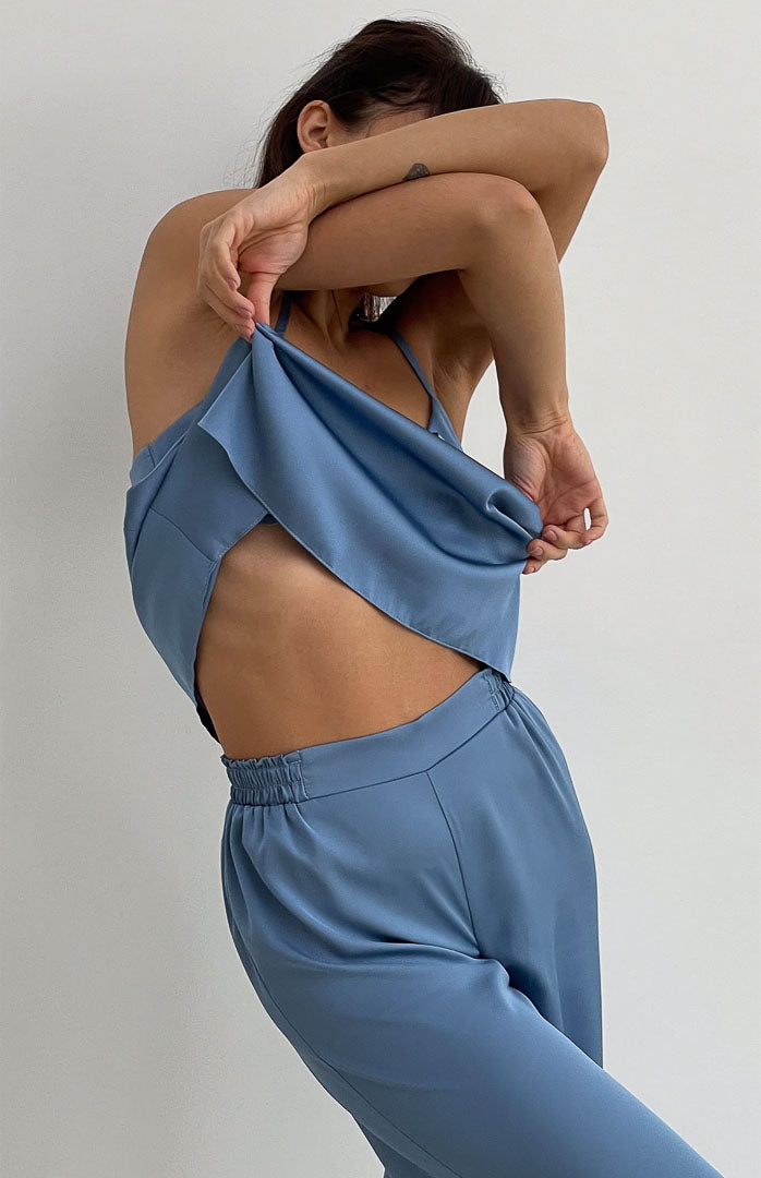 Blue Bae | Baby Blue Satin Loungewear Set