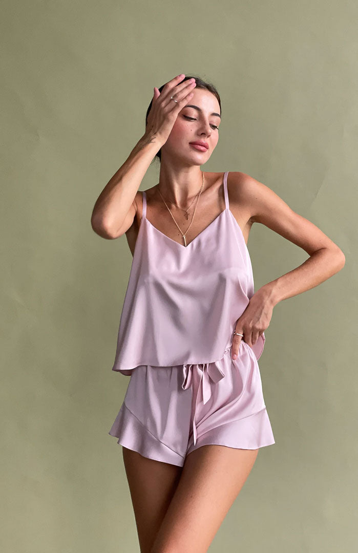 Blushing Rose | Pink Satin Camisole & Shorts Set
