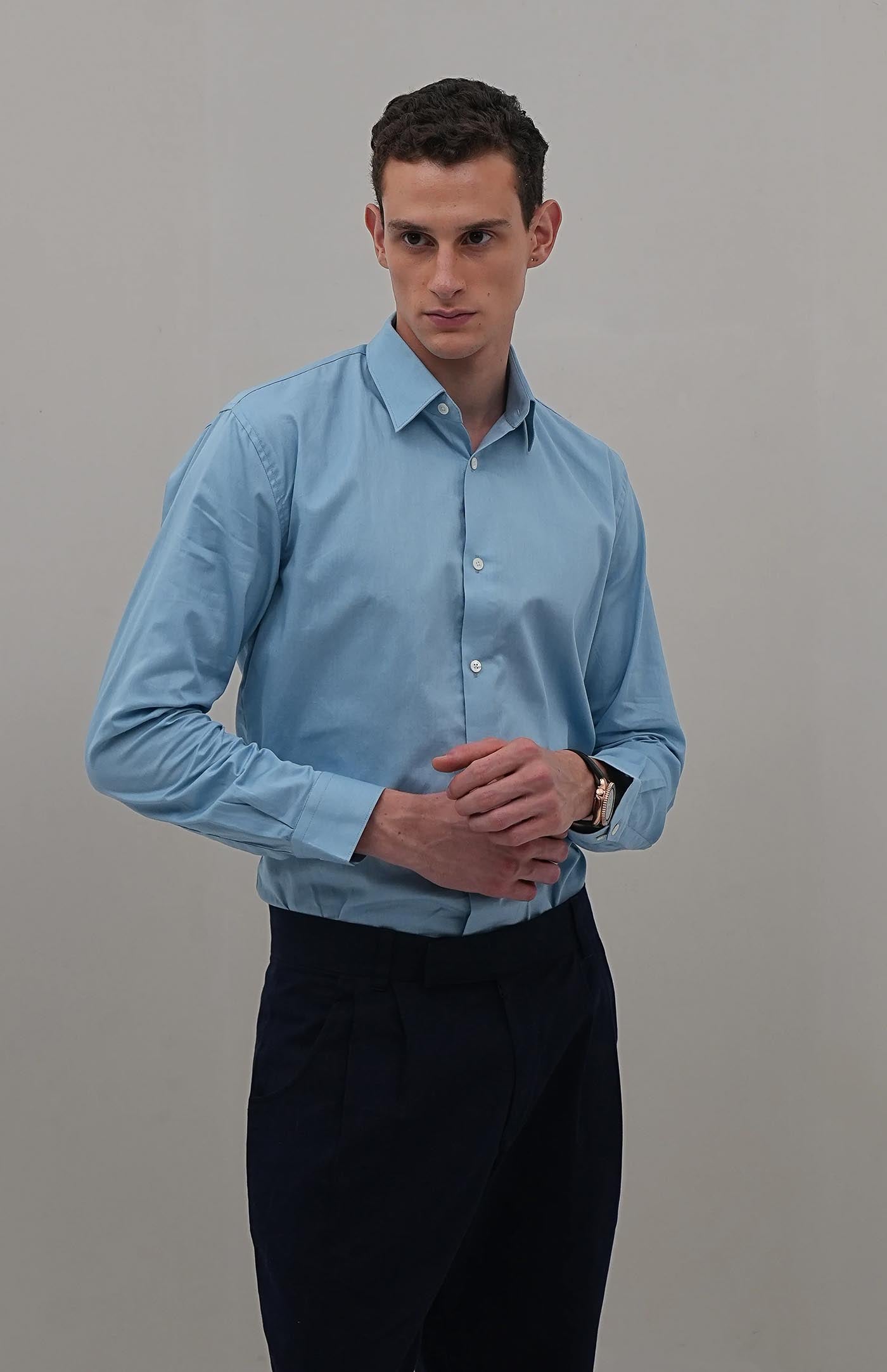 Men's Classic Blue Formal Cotton Shirt