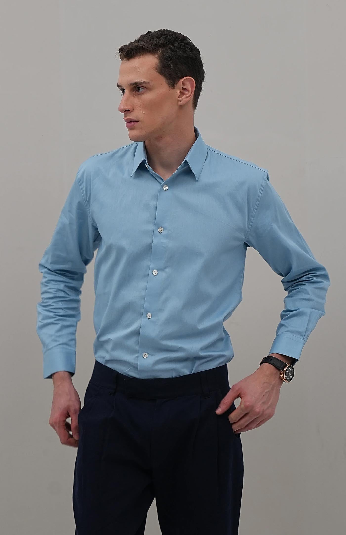 Men's Classic Blue Formal Cotton Shirt