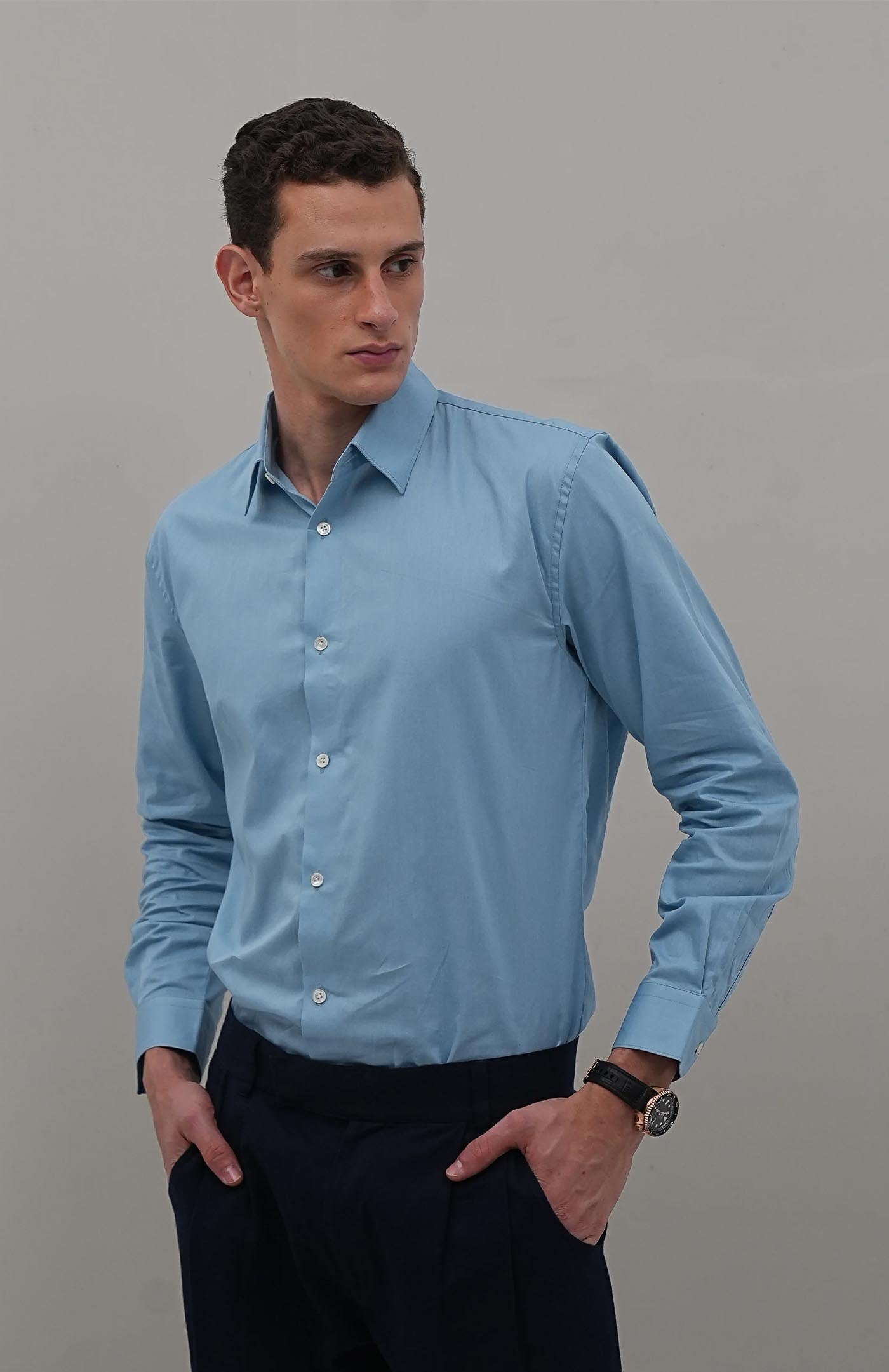 Men's Classic Blue Formal Cotton Shirt