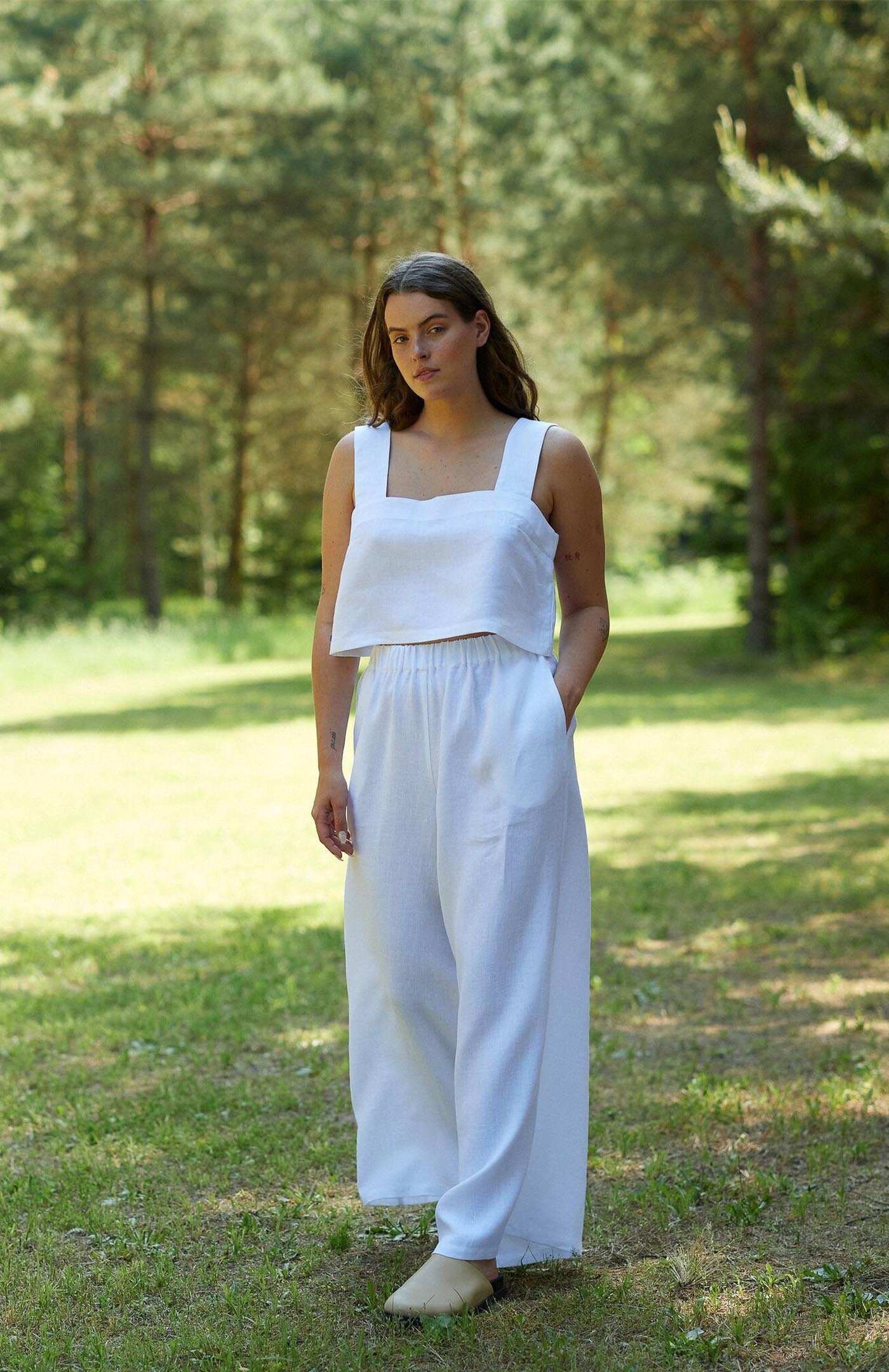 White Co-ord Set  Women | Linen Blend