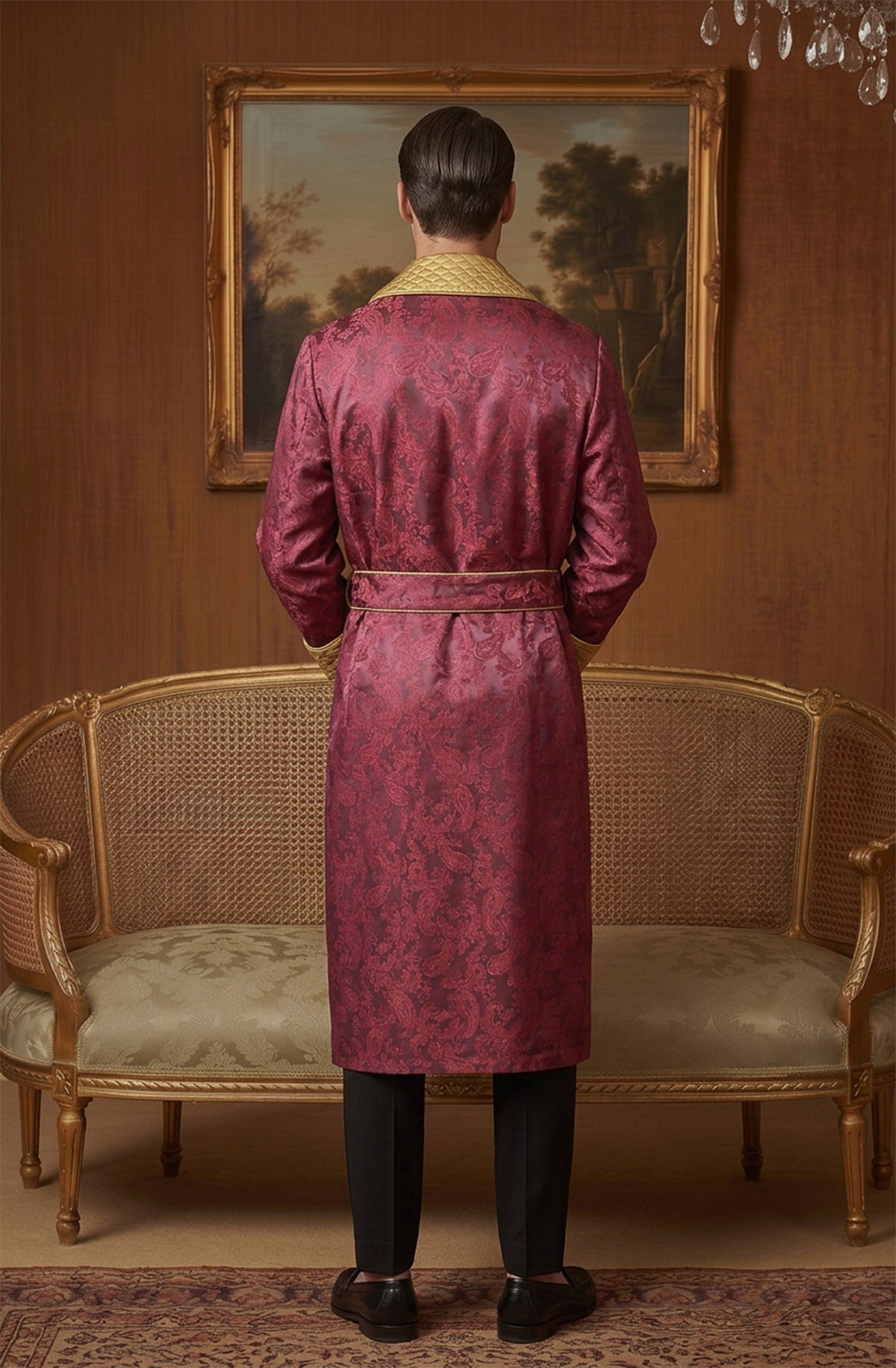 The Gilded Marquess | Wine & Gold Paisley Jacquard Quilted Robe for Men