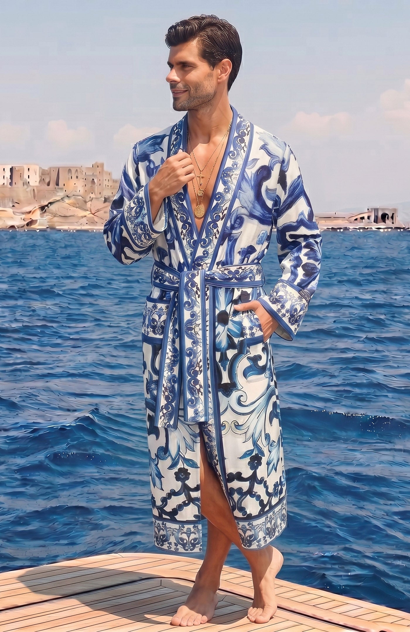 The Sapphire Majolica | Printed Designer Robe