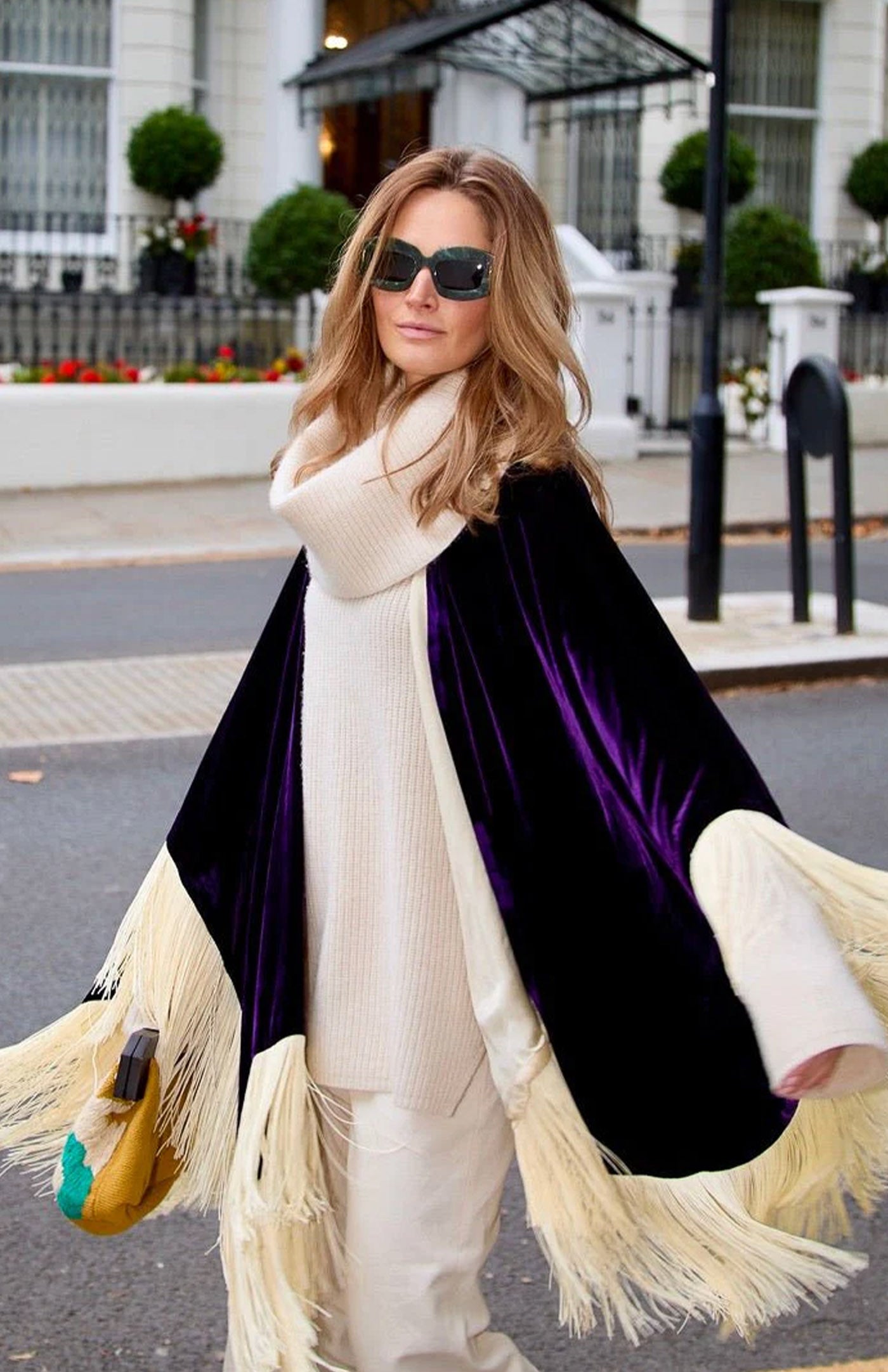 Royal Purple Opulence | Ivory Fringe Velvet Poncho Wrap