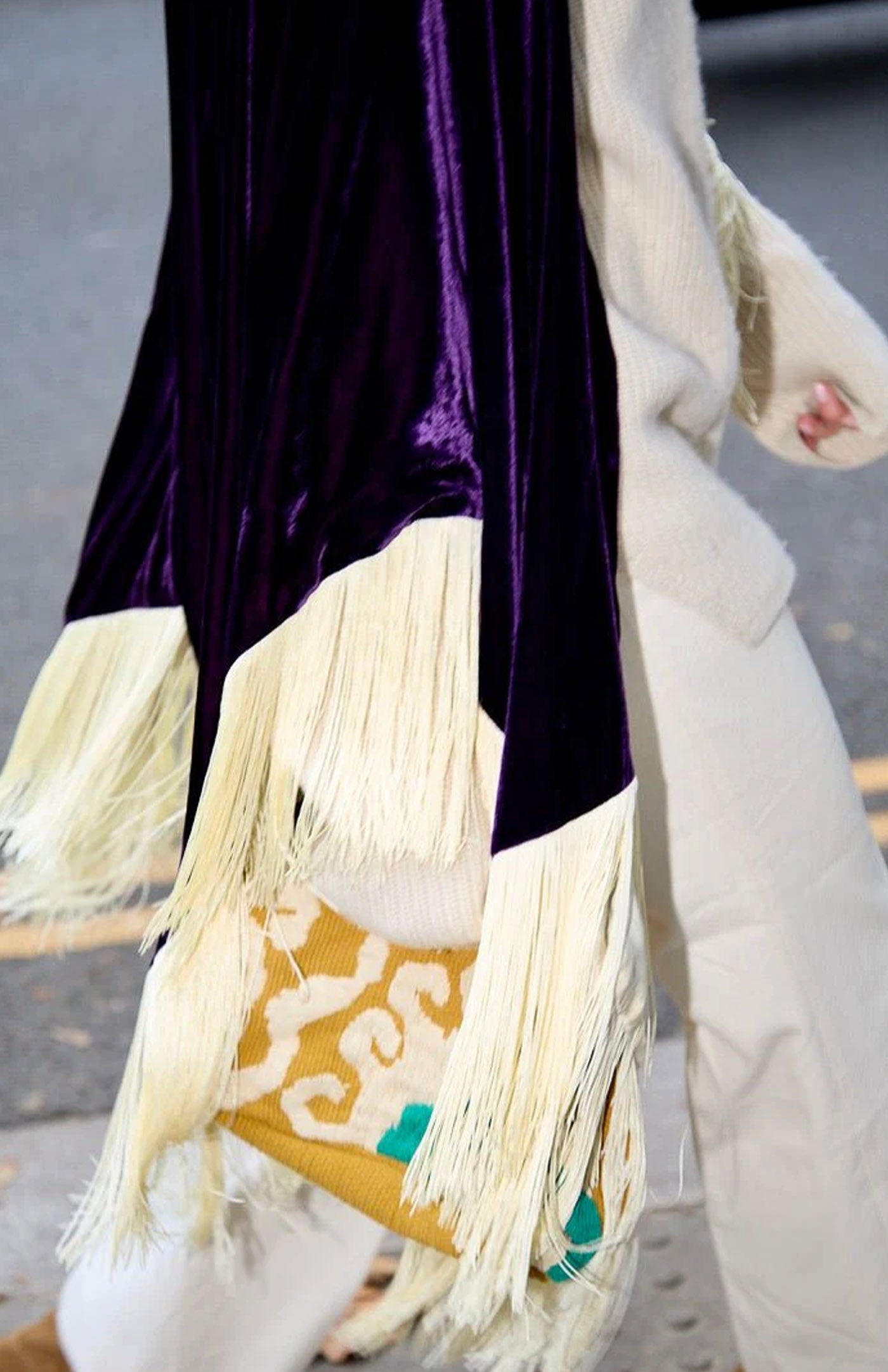 Royal Purple Opulence | Ivory Fringe Velvet Poncho Wrap
