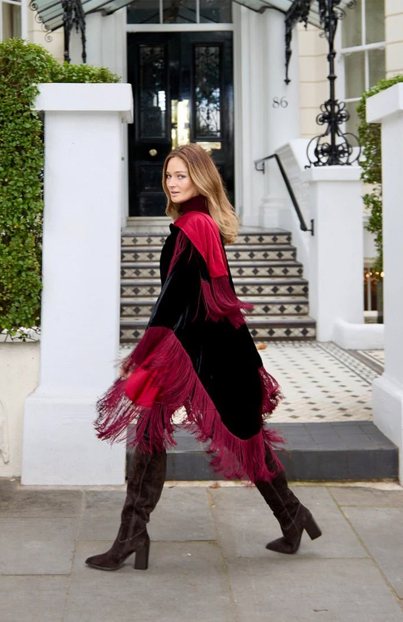 Noir Wine Diva | Fringed Velvet After-Dark Poncho Jacket