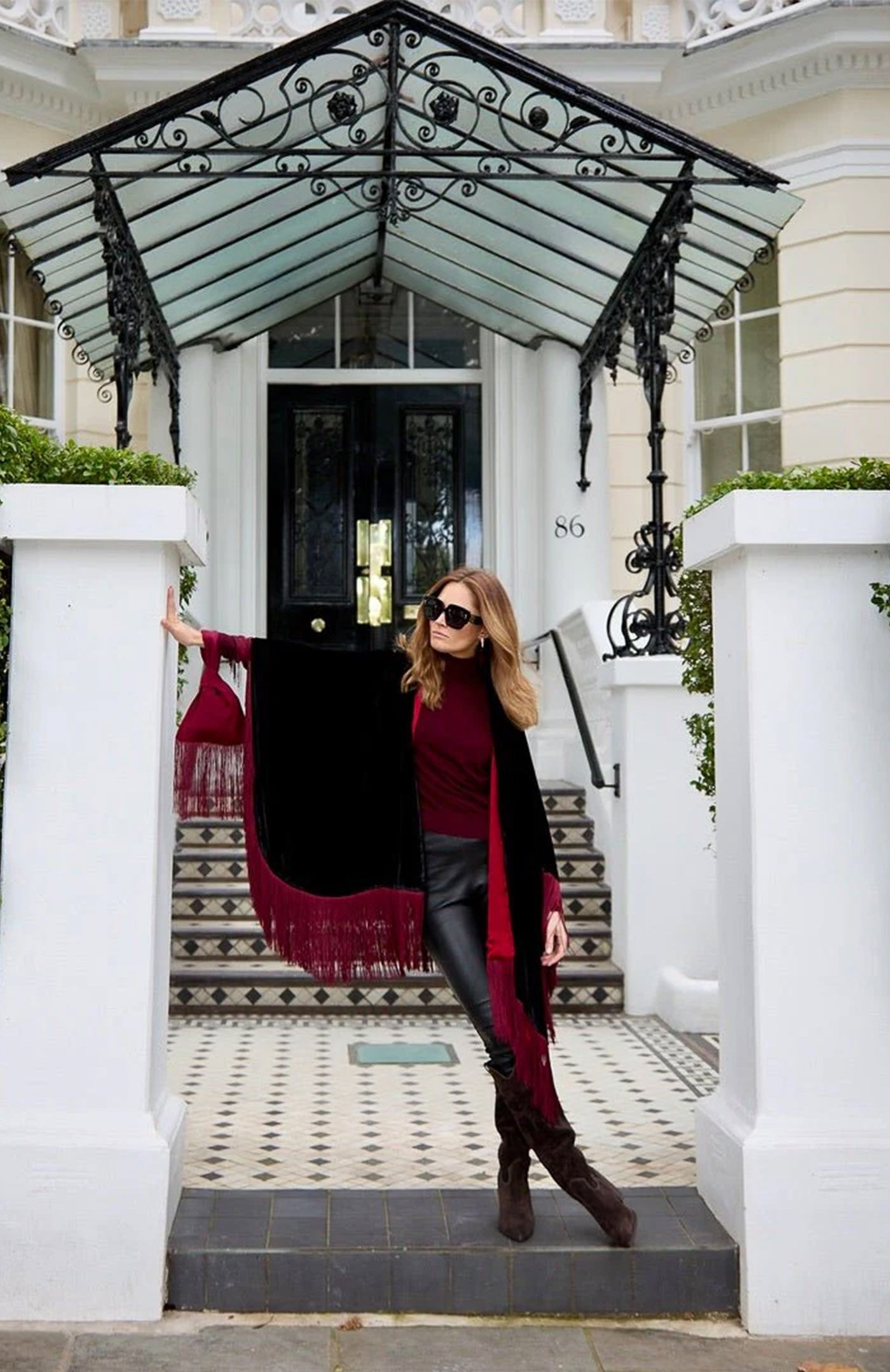 Noir Wine Diva | Fringed Velvet After-Dark Poncho Jacket