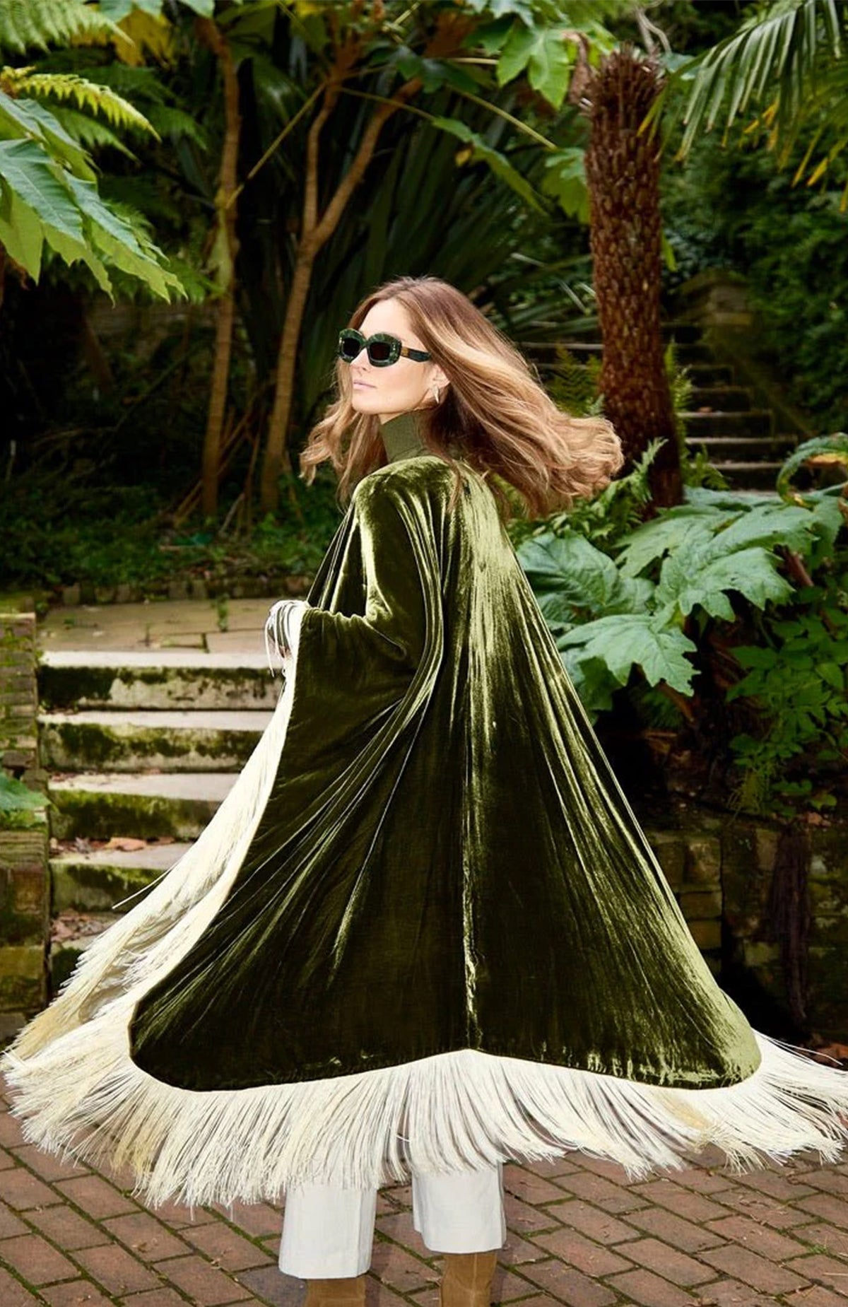 Emerald Luxe Diva | Ivory Fringe Velvet Poncho Wrap