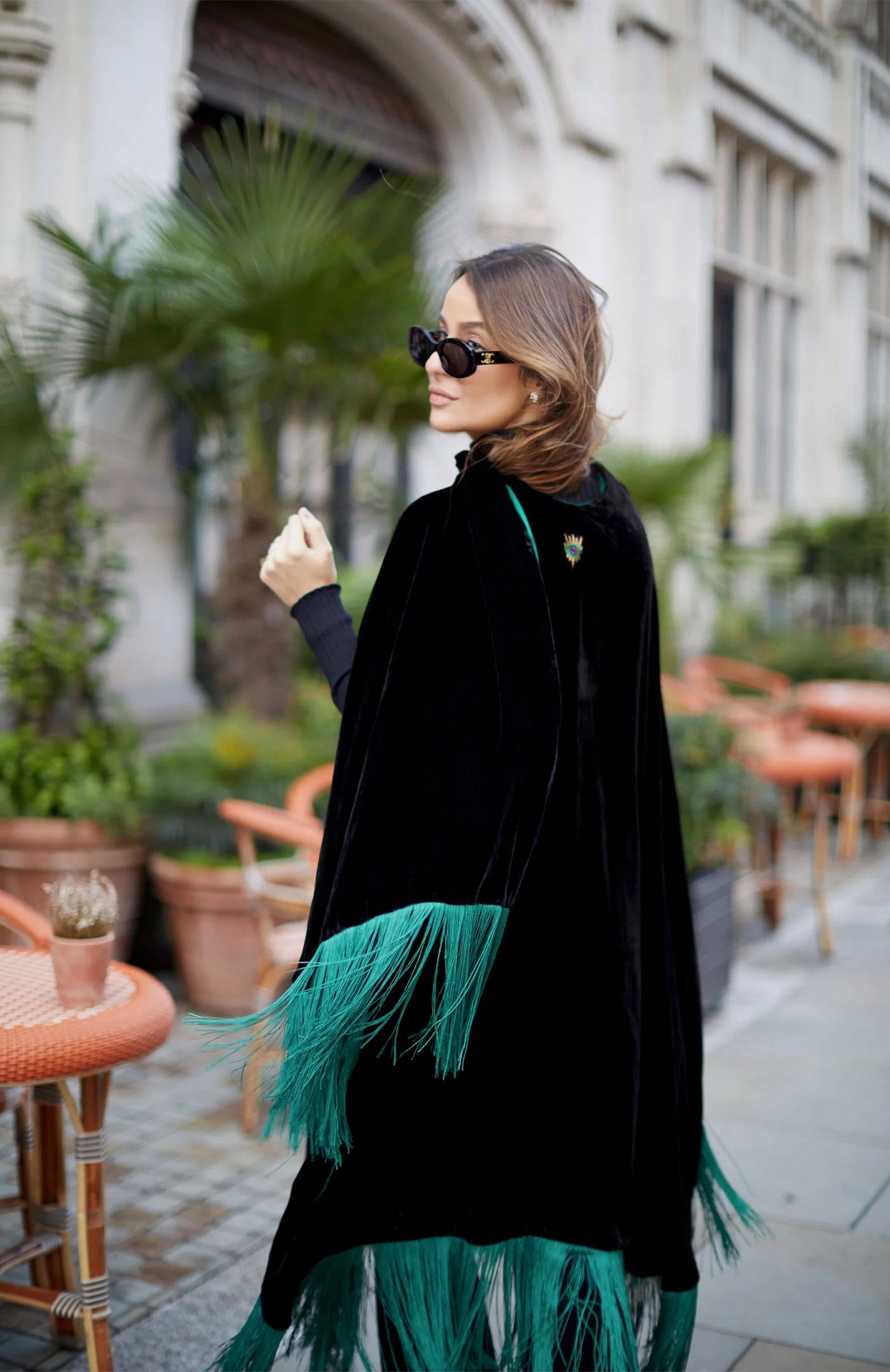 Midnight Ivory Opulence | Fringed Velvet After-Dark Poncho Jacket
