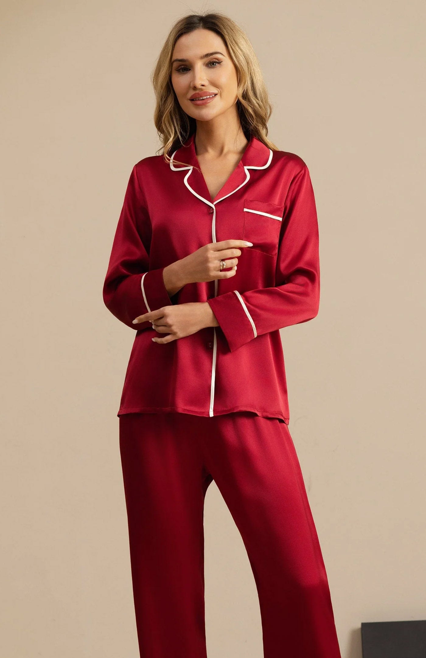 Red Classic | Satin Button-Down Pajama Set