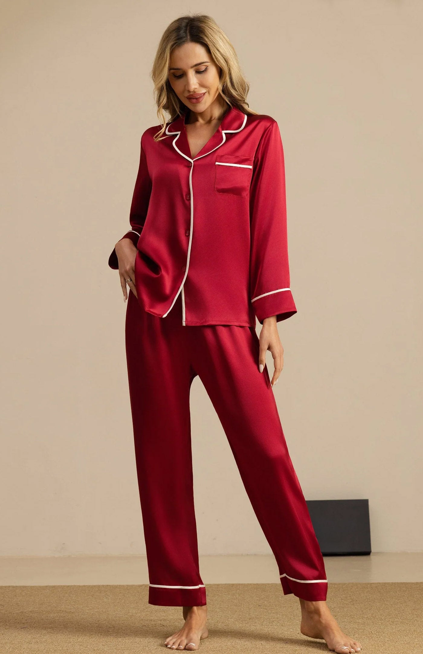 Red Classic | Satin Button-Down Pajama Set