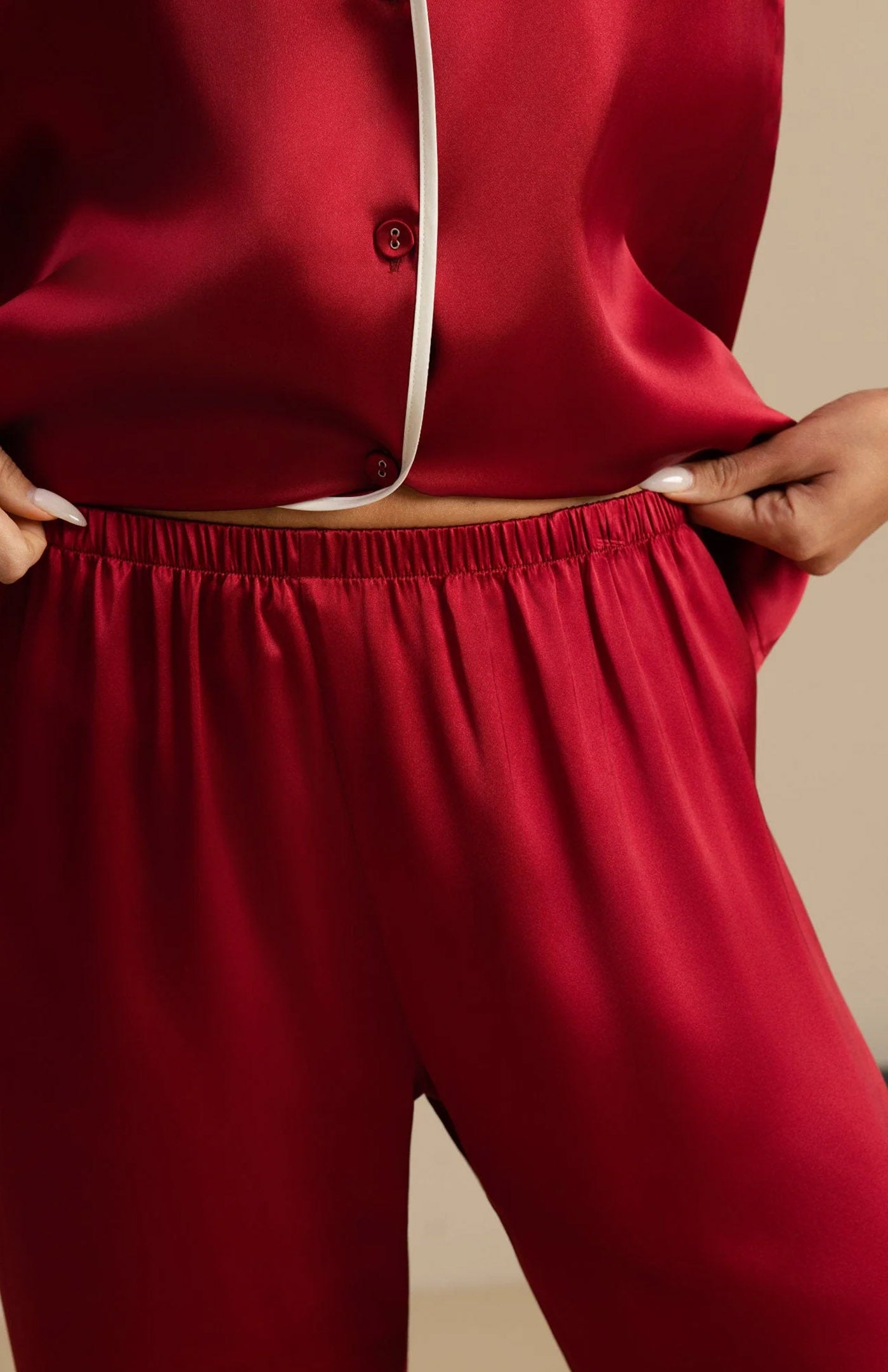 Red Classic | Satin Button-Down Pajama Set