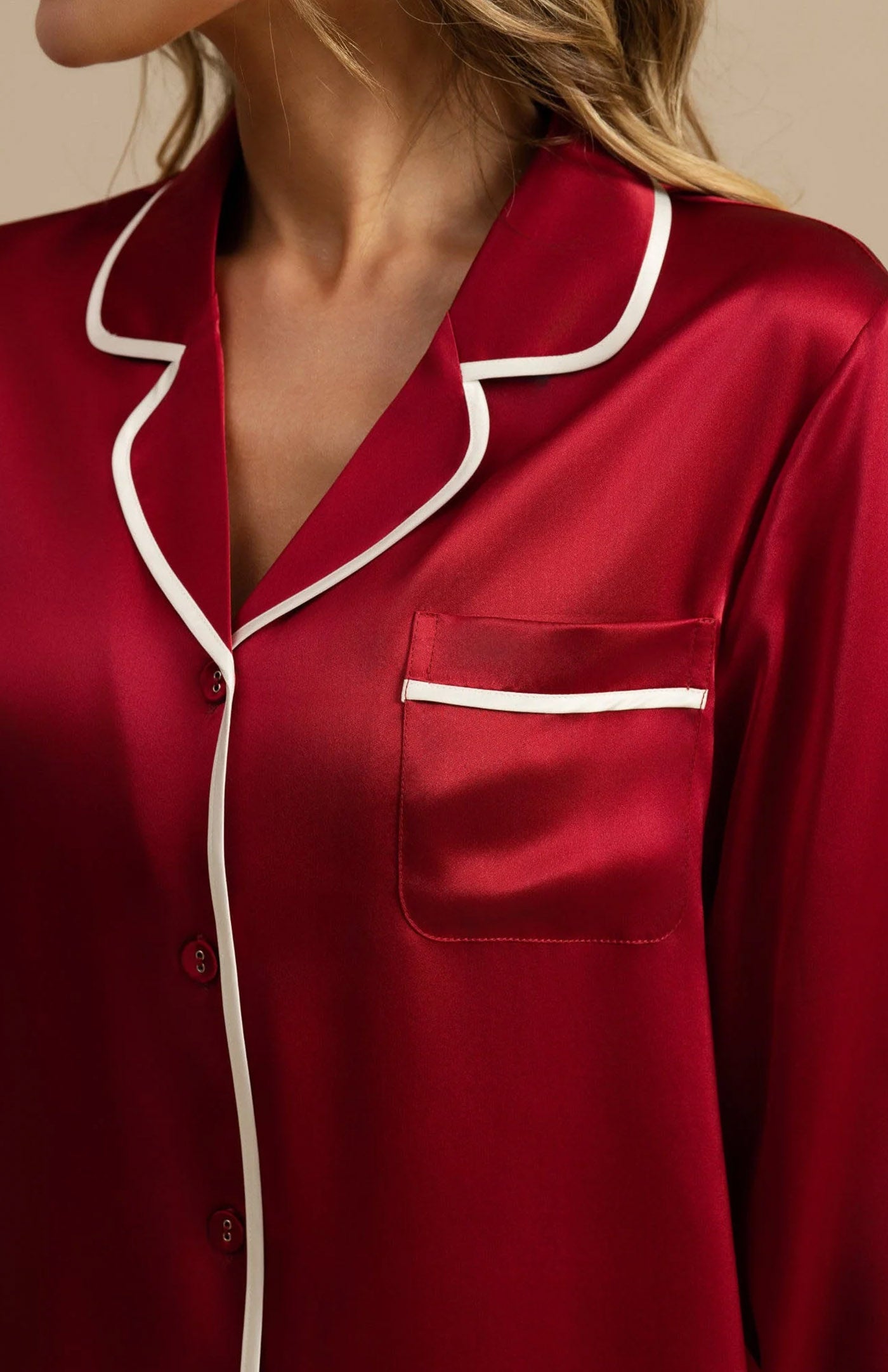 Red Classic | Satin Button-Down Pajama Set