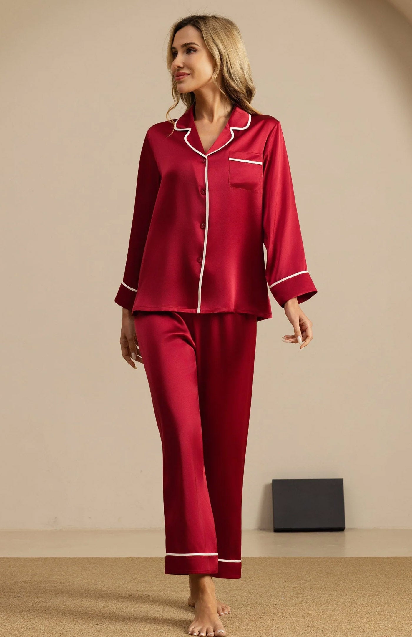 Red Classic | Satin Button-Down Pajama Set