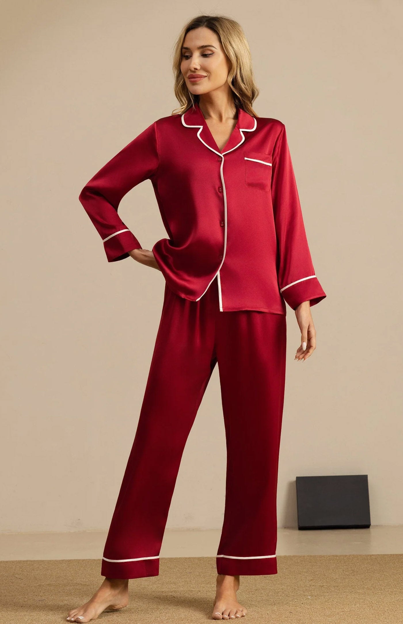 Red Classic | Satin Button-Down Pajama Set