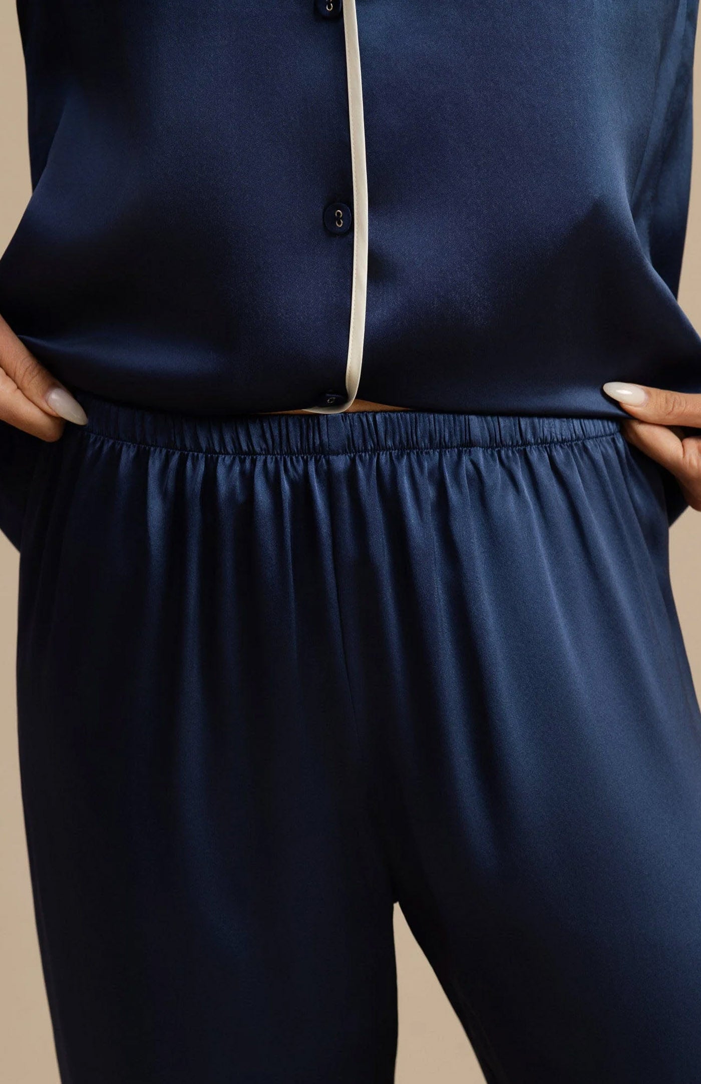 Navy Blue | Satin Button-Down Pajama Set