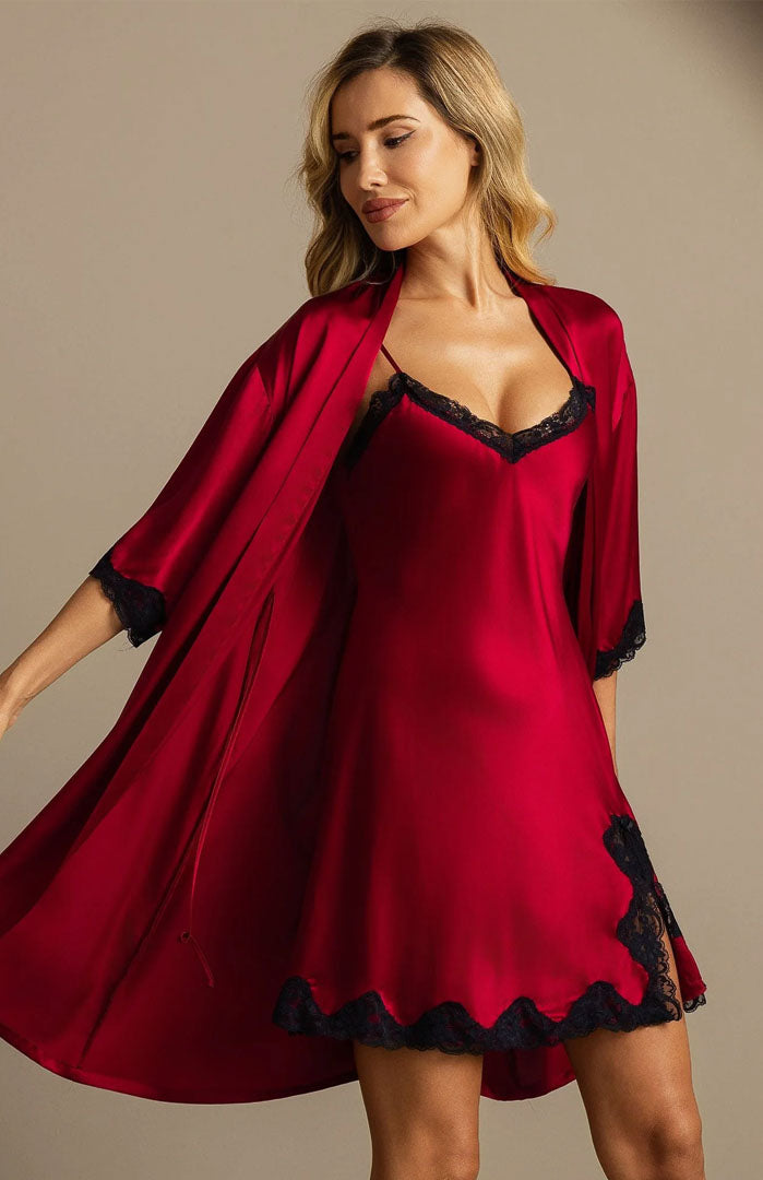 Midnight Passion Luxe Duo | Satin Dress and Robe Set
