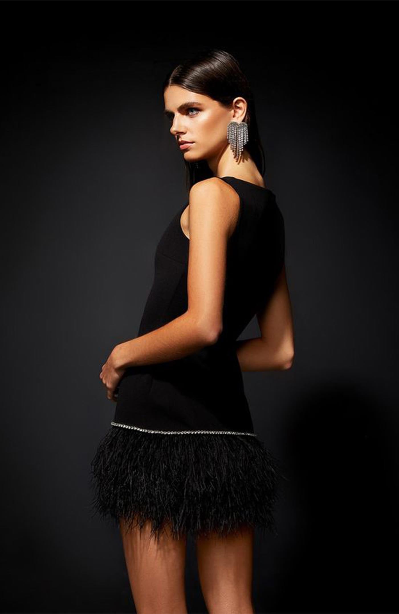 Midnight Luxe Gown | Black Gown with Feather