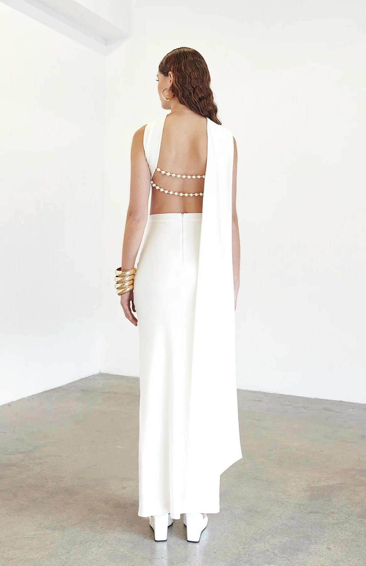 Luna Pearl Ensemble | White Dress with pearl strings