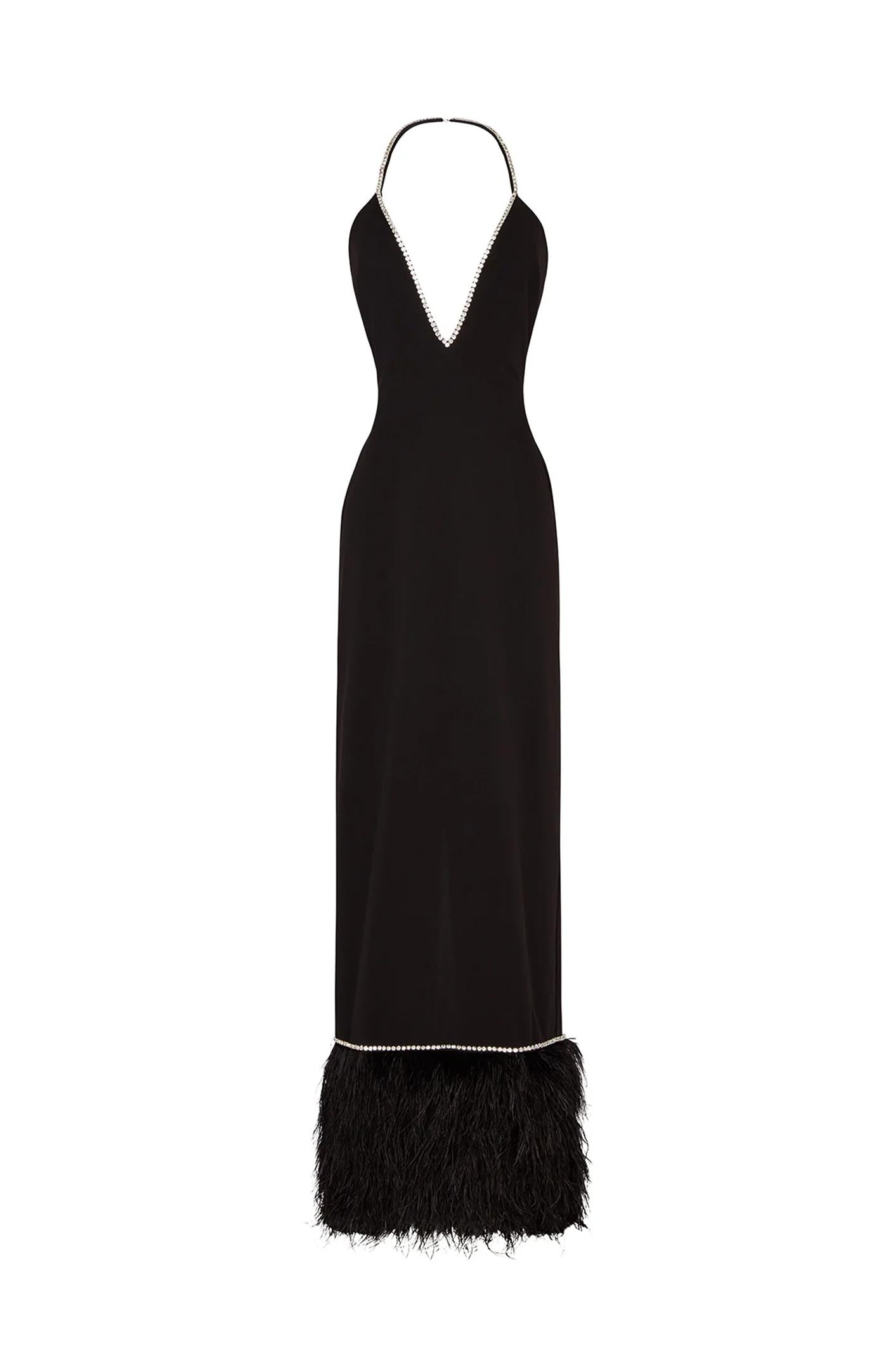 Midnight Luxe Gown | Black Gown with Feather