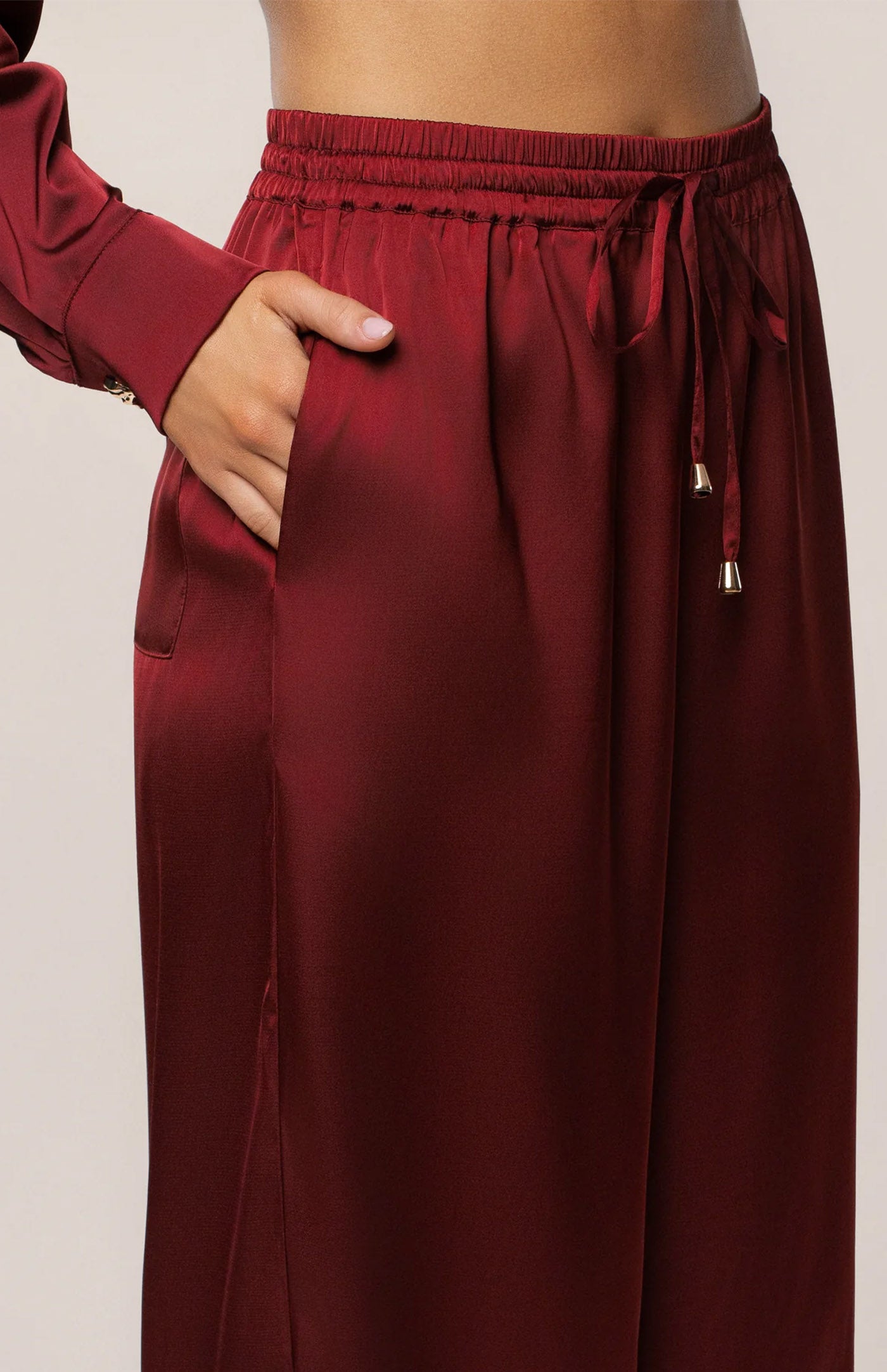 Burgundy Luxe | Tailored Satin Button-Down Co-Ord