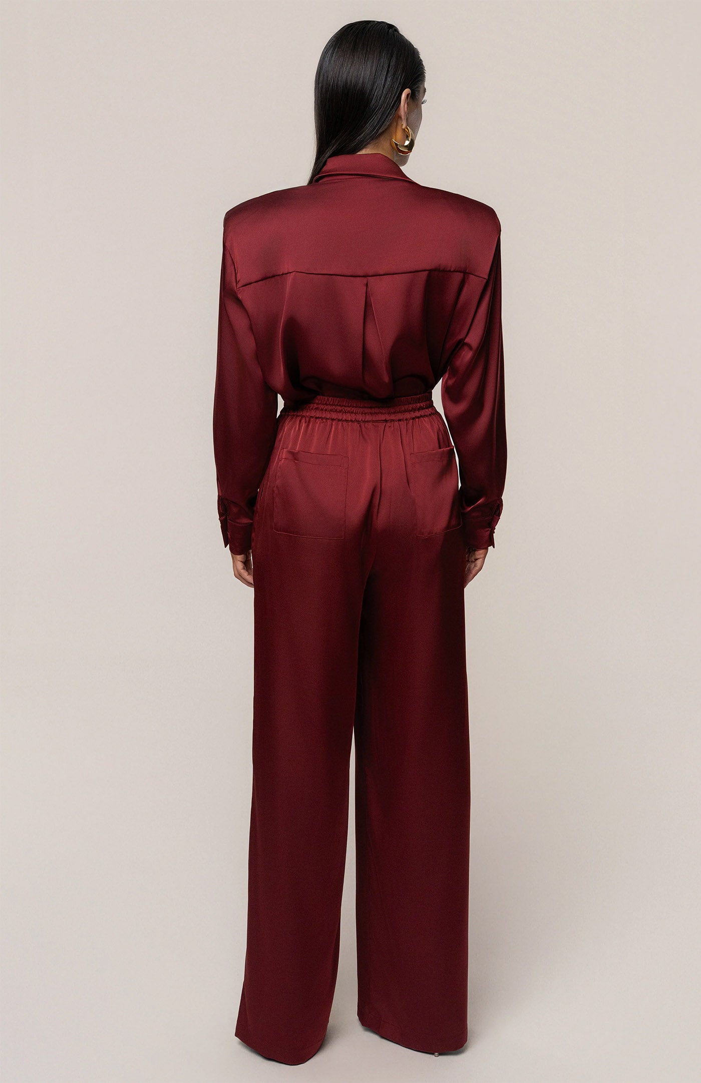 Burgundy Luxe | Tailored Satin Button-Down Co-Ord