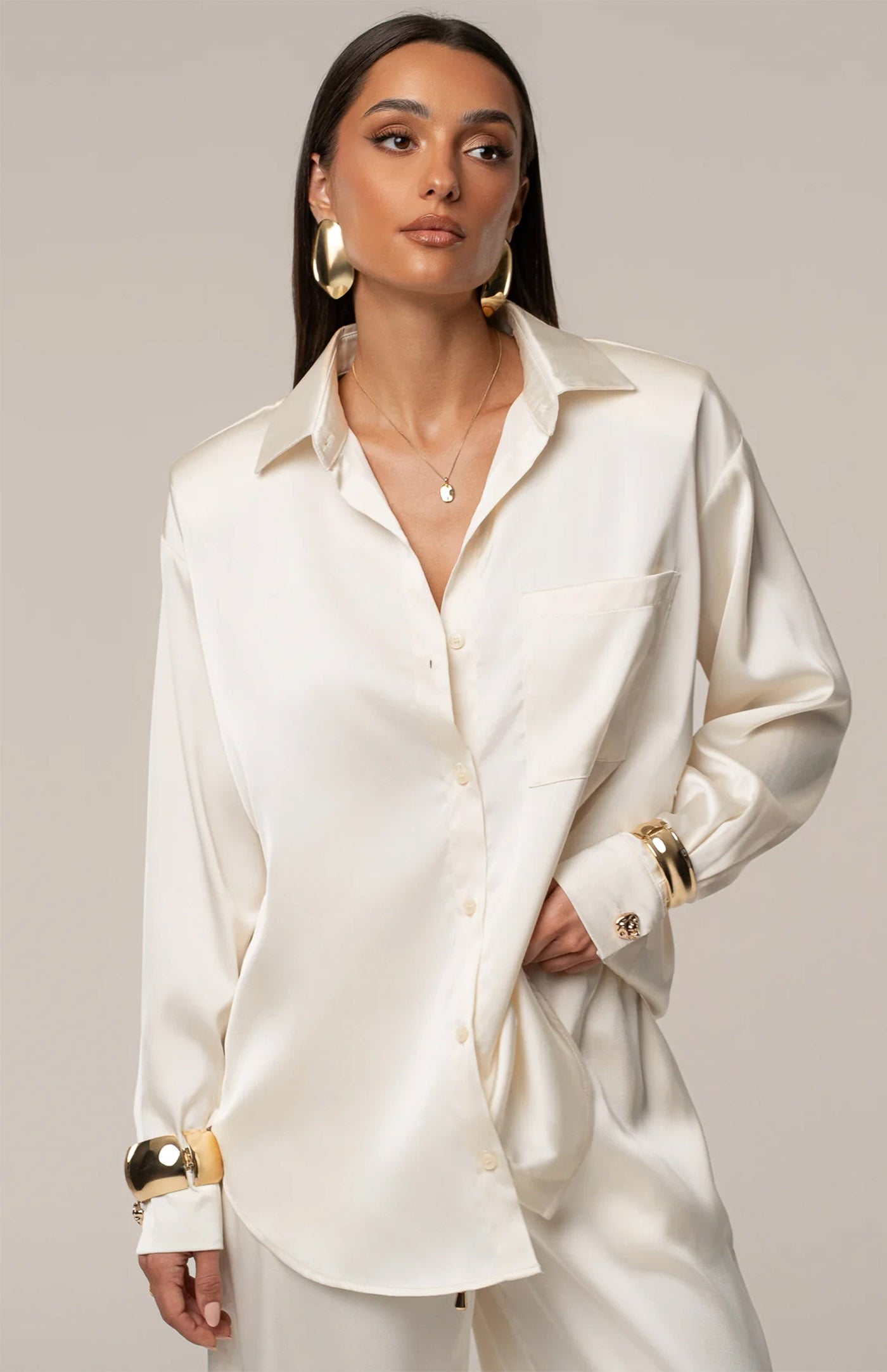 Ivory Empire | Tailored Satin Button-Down Co-Ord